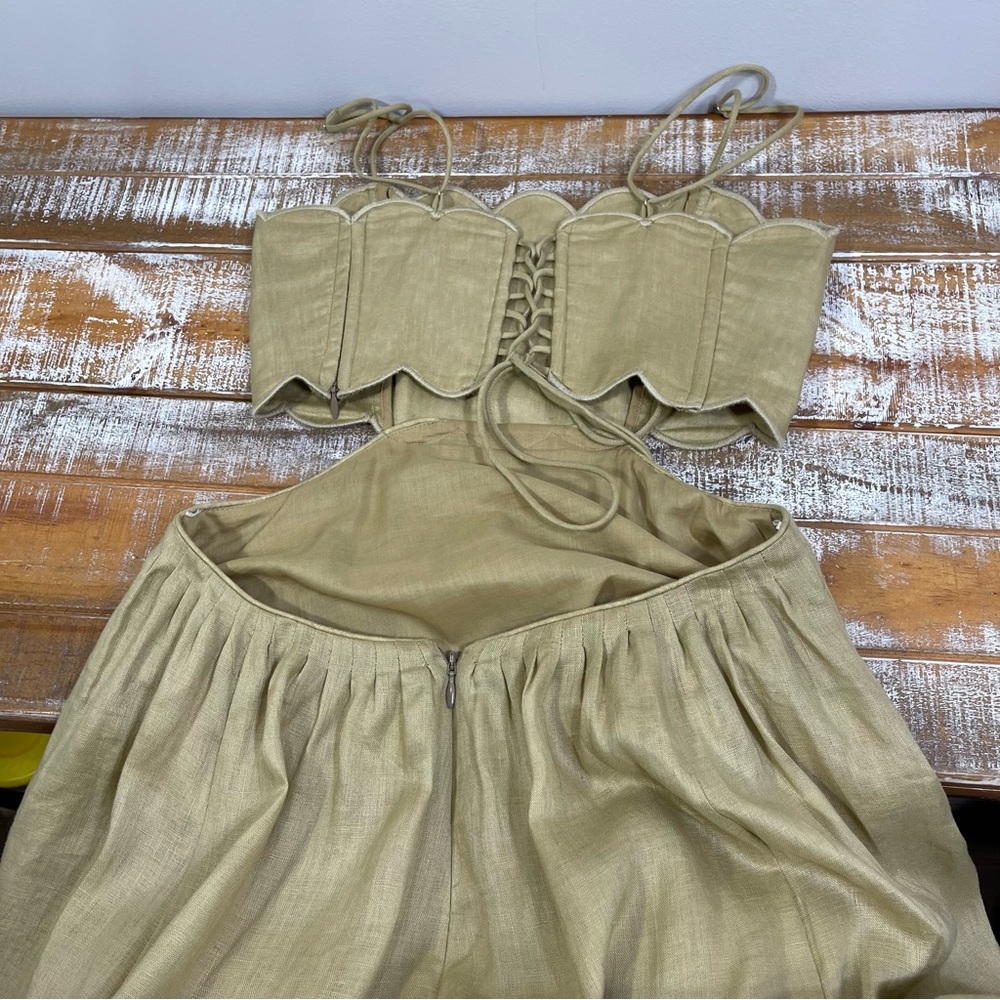 Zimmermann Jude Scallop Midi Linen Dress Size 1 Color Tan - Picture 8 of 16